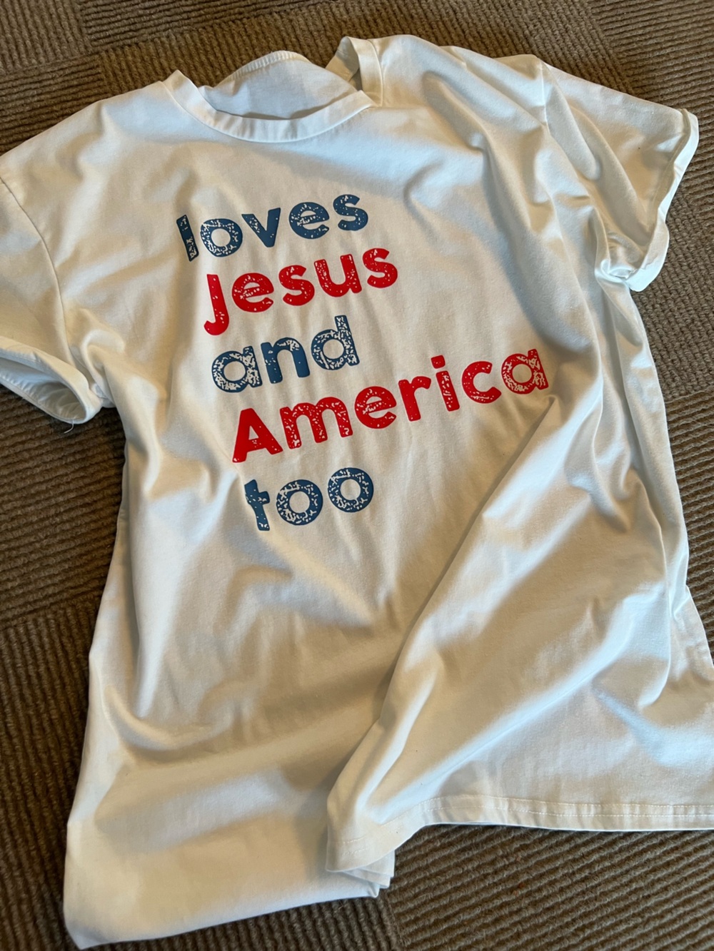 White Graphic Tee - 'Loves Jesus and America Too'